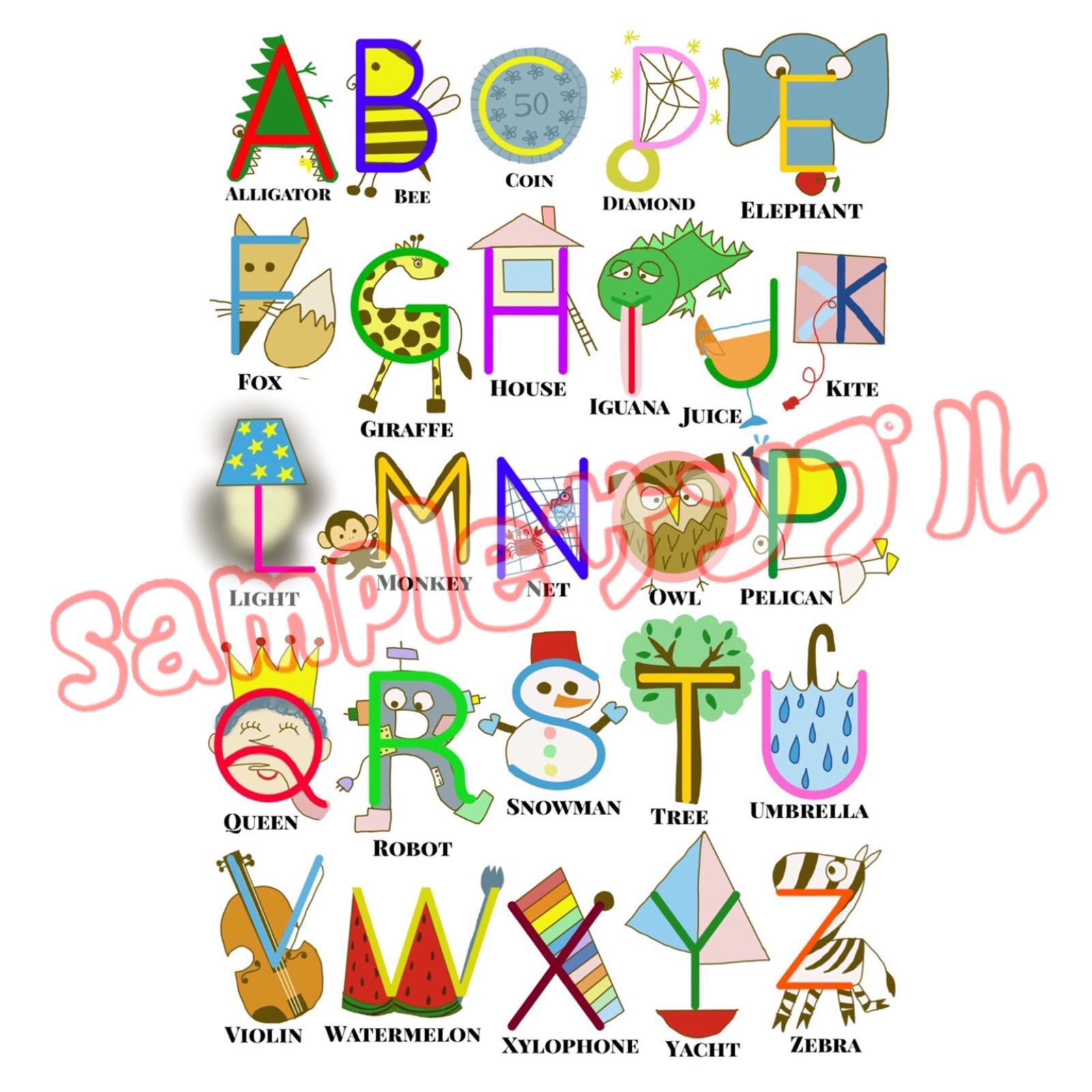 アルファベットの紙絵 絵文字アルファベット 手描きイラスト A5サイズ - メルカリ