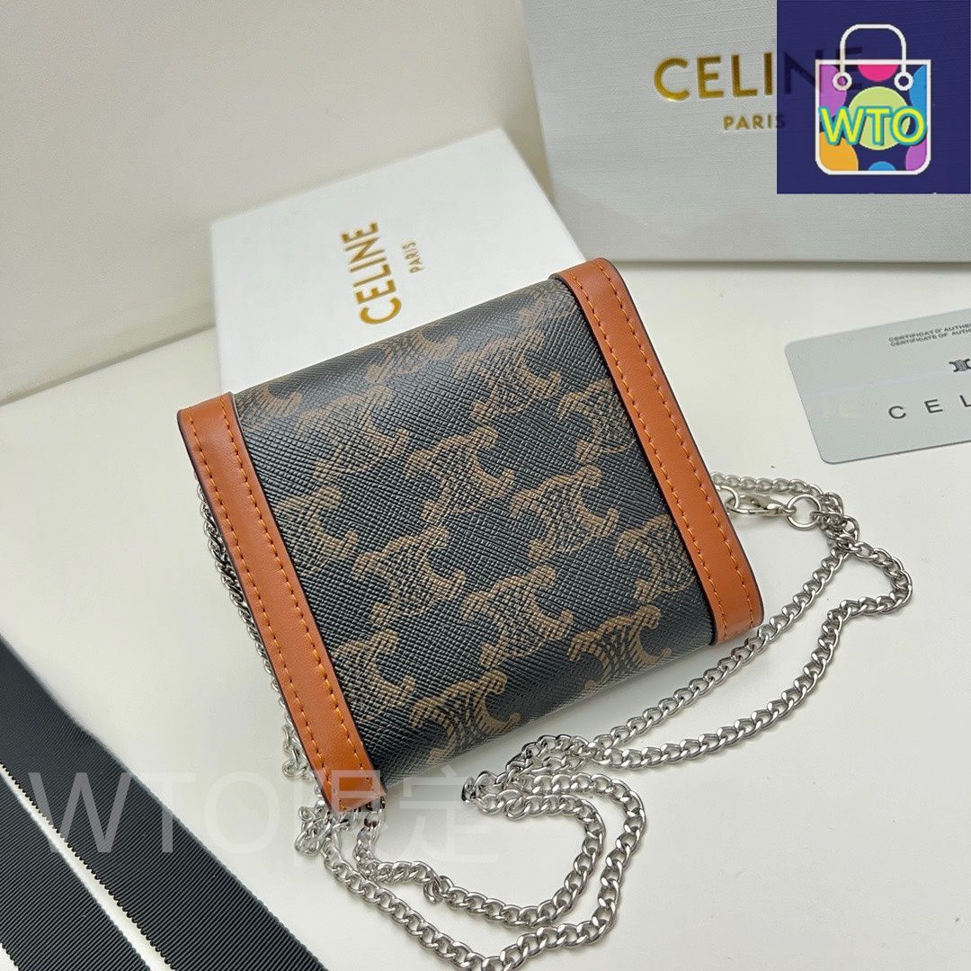 Celine トリオンフ チェーンウォレット 10999 本革&チェーン付き ブラックプリントデザイン -WT 0輸入