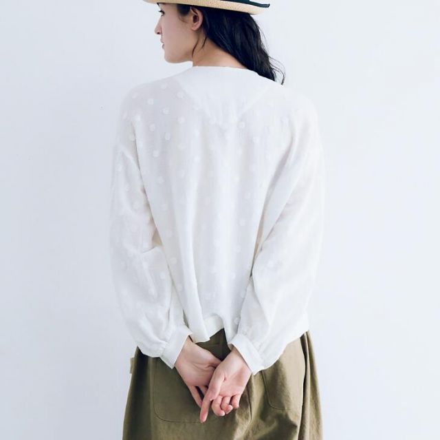 MAGALI | コットンスノードット・フリルブラウス (ホワイト