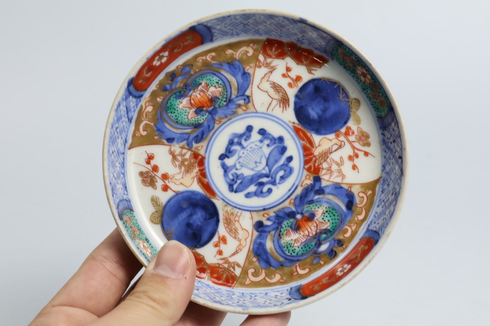 827 色絵 花 鶴 古伊万里 伊万里焼 骨董 アンティーク 小皿 5客セット