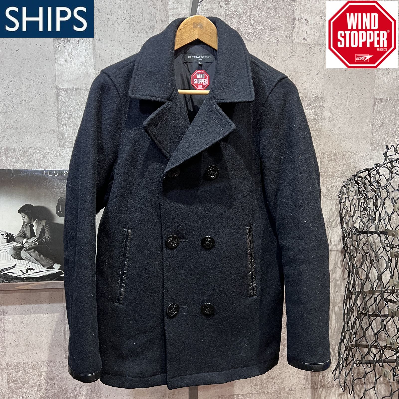 SHIPS ゴアウインドストッパー ピーコート S ブラック シップス GORE WIND STOPPER