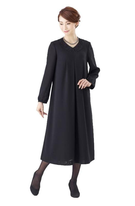 セルニーナ Cellnina 喪服 レディース 礼服 大きいサイズ 前開き 授乳 レース衿 ブラックフォーマル ワンピース オールシーズン FX8P066B-ML LLサイズ ブラック