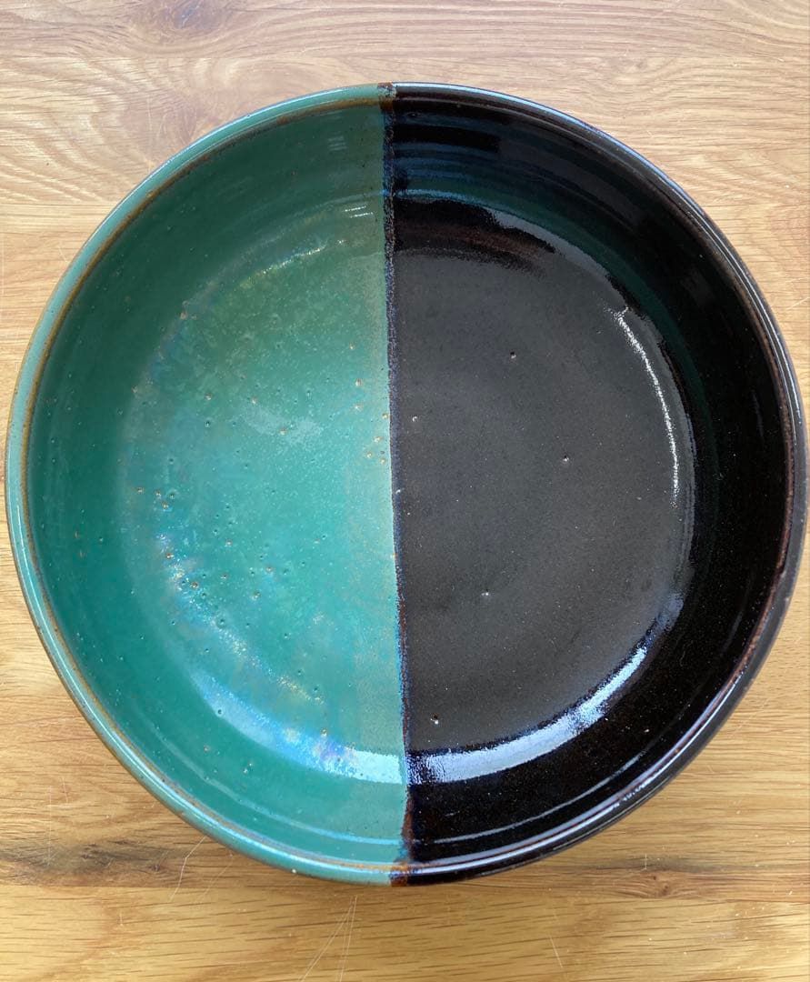 未使用！鳥取民藝 中井窯 深鉢 染め分け大皿 24cm 飾り皿 牛ノ戸焼