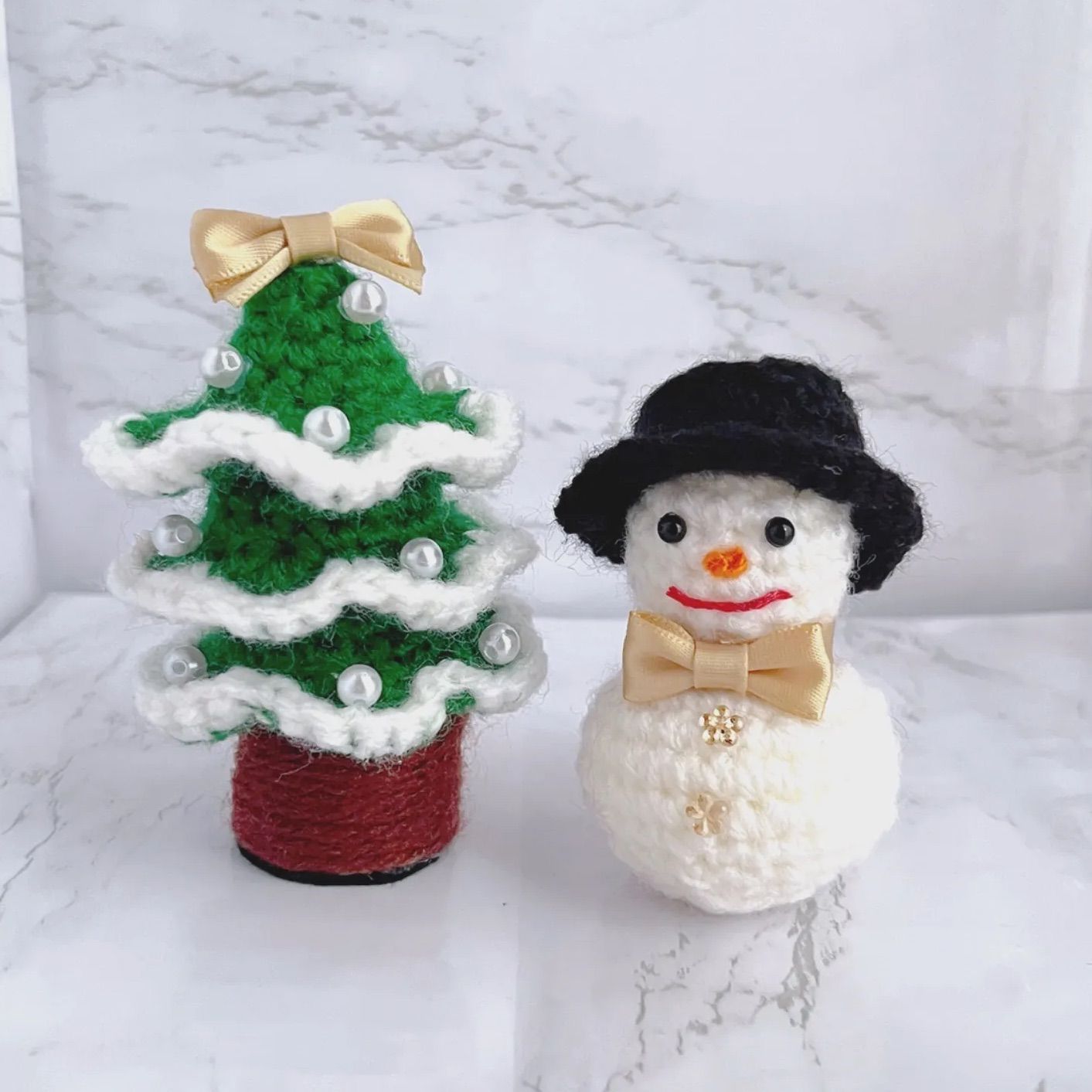 クリスマス】クリスマスツリーと雪だるまの編みぐるみ《2点セット