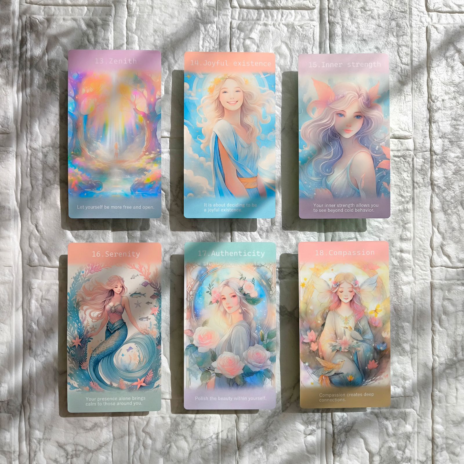 春の新作＊ネオンパステルと光あふれる女神の世界＊心理士が作る44枚組オラクルカード「ReYOU design CARDS」｜あなたのお気に入りの場所でセルフカウンセリング｜前向きで思考整理できるメッセージで疲れた心にリラックスと元気をチャージ｜マット加工版