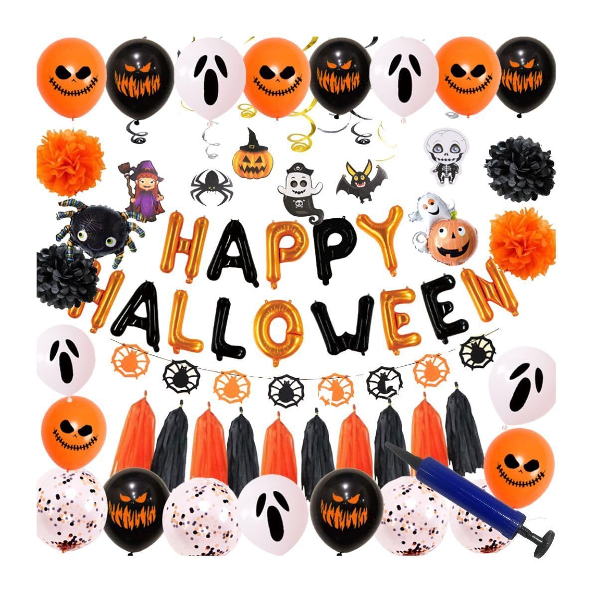 【49点ハロウィン飾り付けセット バルーンセット 空気入れ付き ガーランド 飾り付けセット 】HAPPY 装飾 飾り HALLOWEEN ハロウィン