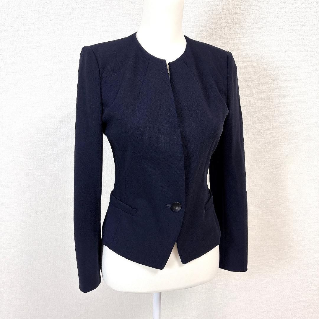 EPOCA ノーカラージャケット 薄肩パット 40 ネイビー