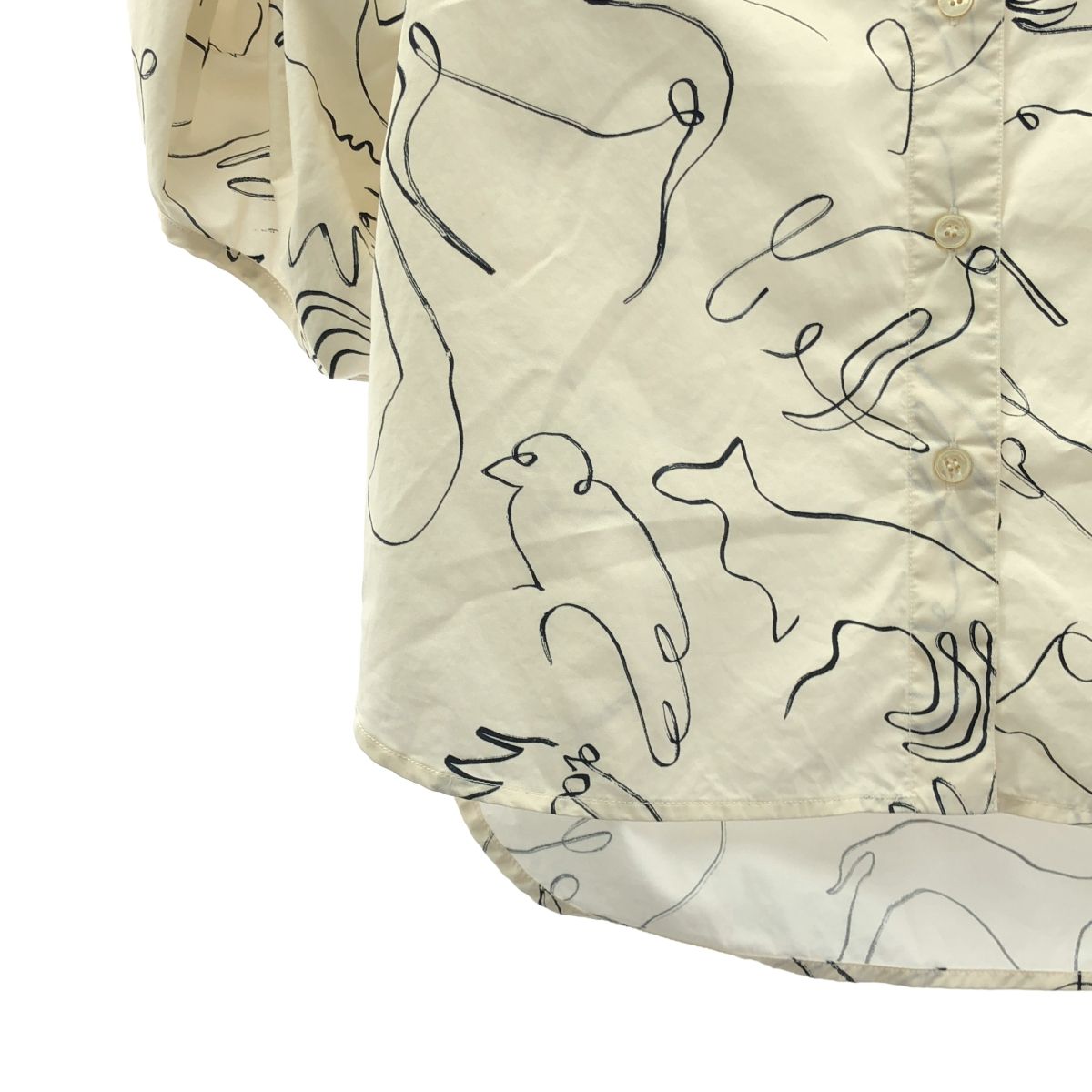 STELLA McCARTNEY / ステラマッカートニー | Doodle Print アニマル 総柄 ボウタイ パフスリーブ 7分袖ブラウス | 38 | アイボリー | レディース STELLA McCARTNEY / ステラマッカートニー | Doodle Print アニマル 総
