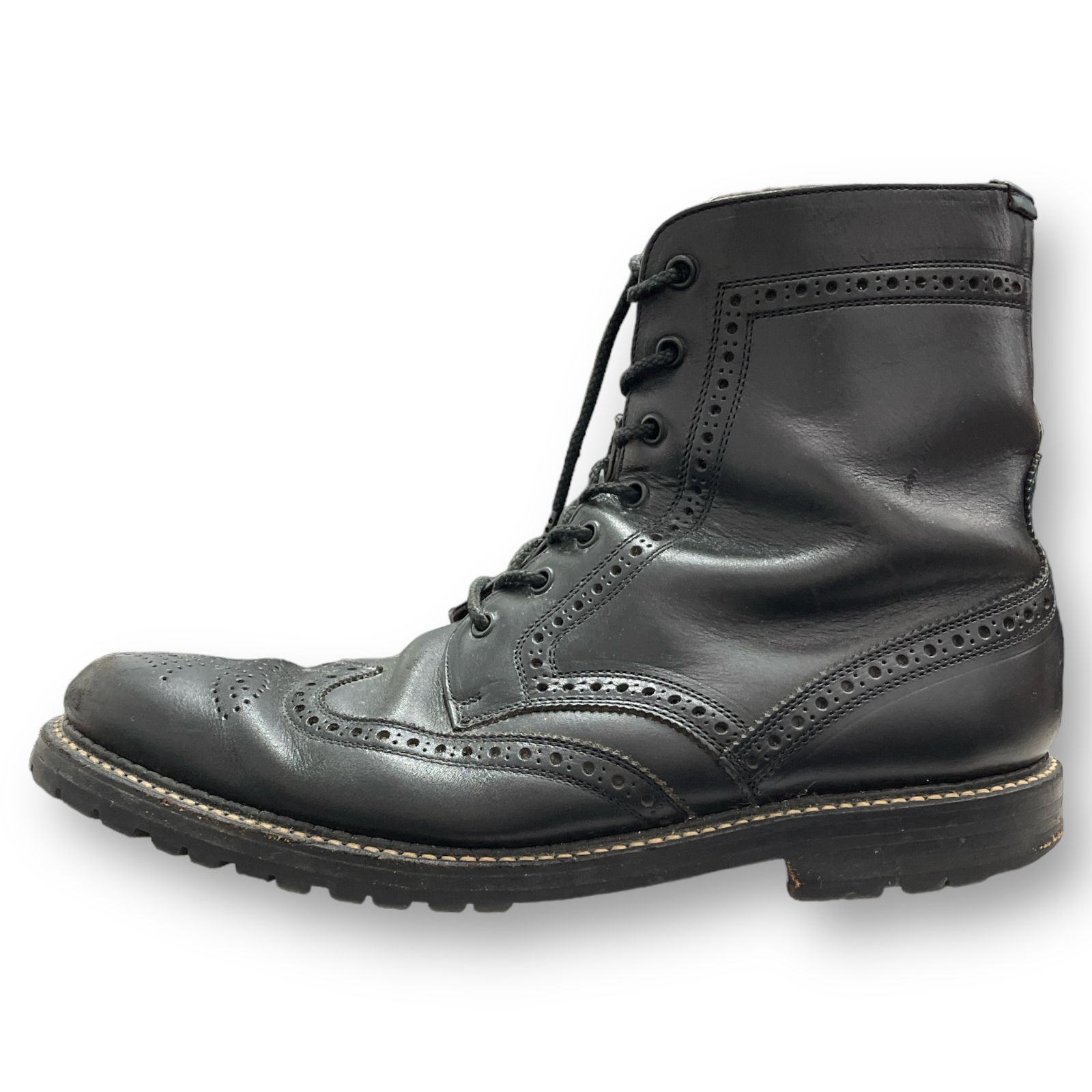 foot the coacher サイドジップ ウィングチップ レザー ブーツ 