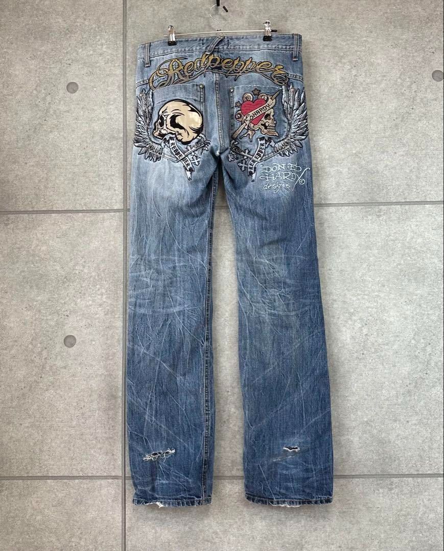 【希少】Ed Hardy×Red Pepper ストレートデニム W30 希少Ed Hardy×RED PEPPERエドハーディー×レッドペッパー