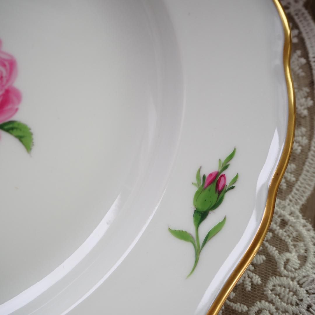 美品　Meissen マイセン ピンクローズ 25cmプレート　薔薇　F7 美品 Meissen マイセン ピンクローズ 25cm ディナープレート