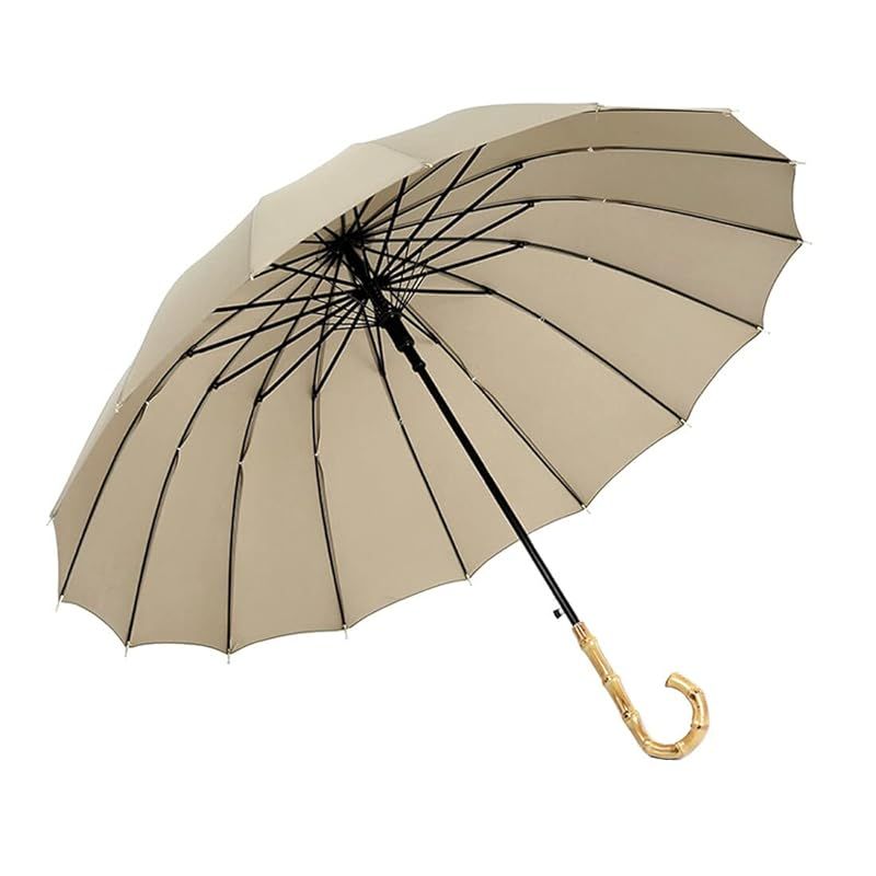【新着商品】[アーケード] 傘 竹ハンドル 男女兼用 傘 メンズ レディース 16本骨 丈夫 雨傘 日傘 晴雨兼用 ワンタッチ 大きいサイズ ジャンプ傘 長傘 梅雨対策 ワンサイズ グレーベージュ