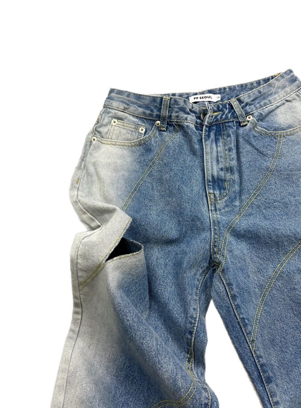 受注制【Chikashitsu +】screw stitch slit denim pants (2color 