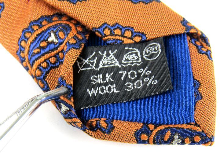 ✨タグ付き✨ヒルトン　ネクタイ　ブラウン　オレンジ　ペイズリー　総柄　シルク ヒルトン ブランドネクタイ 総柄 ペイズリー シルク ウール イタリア製