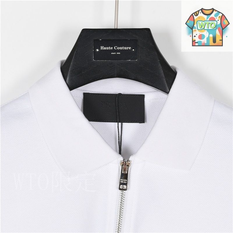 PRADA ホワイト ジッパーポロシャツ 今日WTO】Prada 25SS Red - Stripe Half - Zip Short - Sleeve