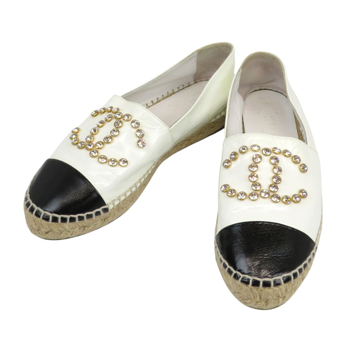 CHANEL　シャネル　レザー　エスパドリーユ　白黒　２５cm Chanel Leather white and black trainer sneaker | eBay