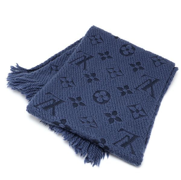 ルイヴィトン エシャルプ ロゴマニア 413287 ブルー ウール×シルク レディース マフラー