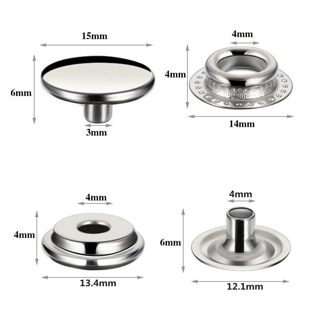 18セット15mmジャンパーホックステンレス鋼メタルボタン（ツール付き）DIY 手作. (シルバー)