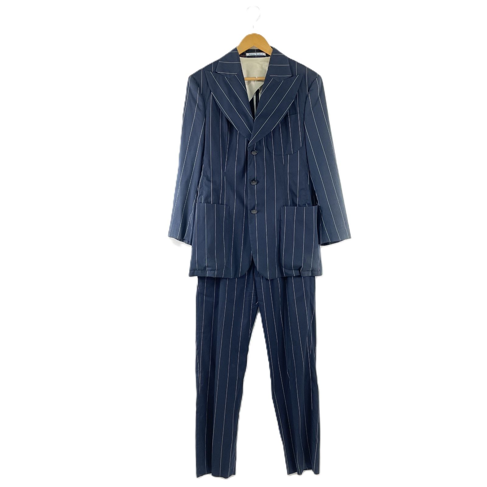 Vivienne Westwood MAN ヴィヴィアンウエストウッドマン 355-44403|355-74322 スーツセットアップ 3Bジャケット スラックスパンツ サイズ44 イタリア製 ストライプ柄 ネイビー