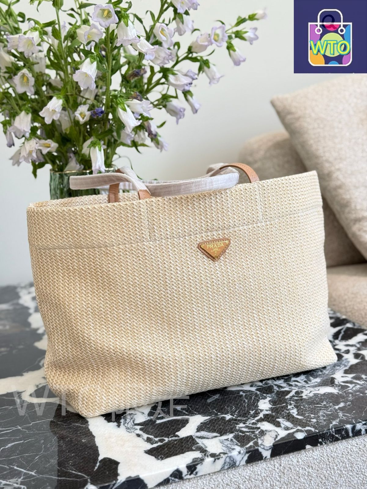 今日特価】Prada プラダ 草編みショッピングバッグ（40cm
