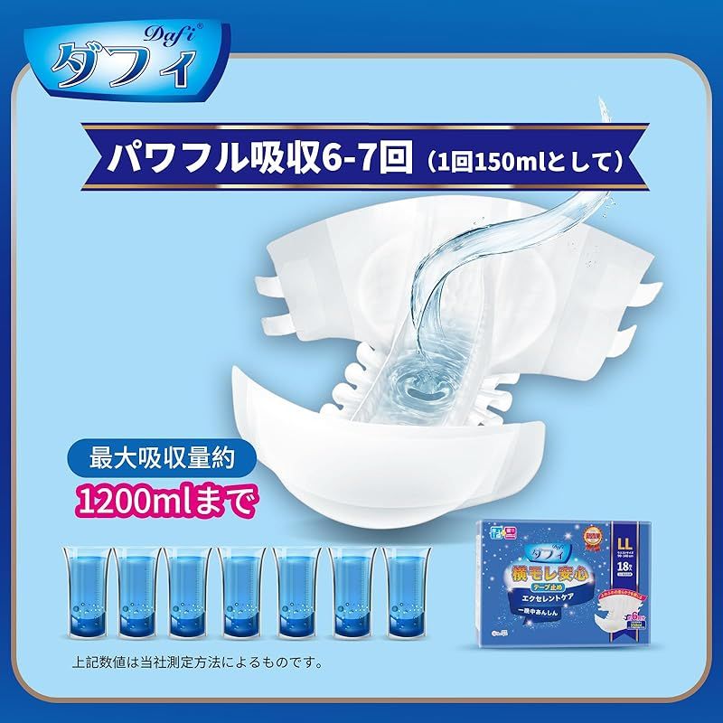 DAFI 【吸収アップデート】大人用 おむつ テープ式 Lサイズ 18枚