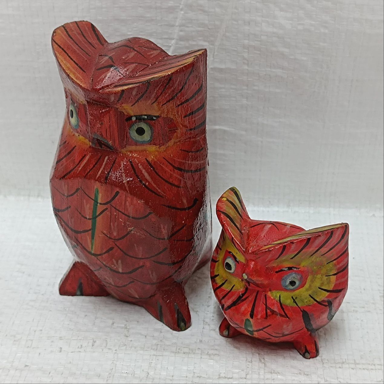 フクロウ ヴィンテージ インドネシア 木彫り 手彫り 置物 縁起物 ヴィンテージ インドネシア 木彫りフクロウ手彫り×2 置物 縁起物