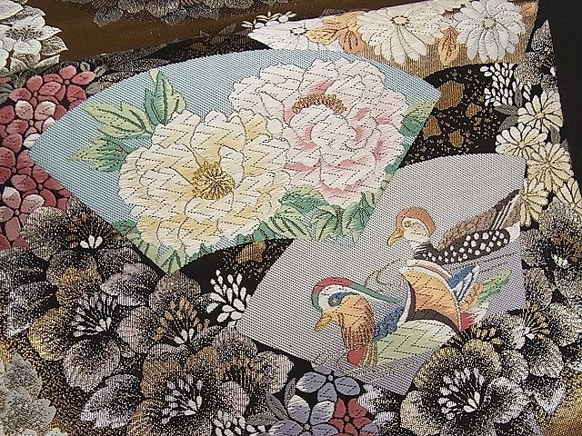 平和屋1□極上 六通柄袋帯 唐織 花舞遊園文 黒地 金銀糸 逸品 1s233