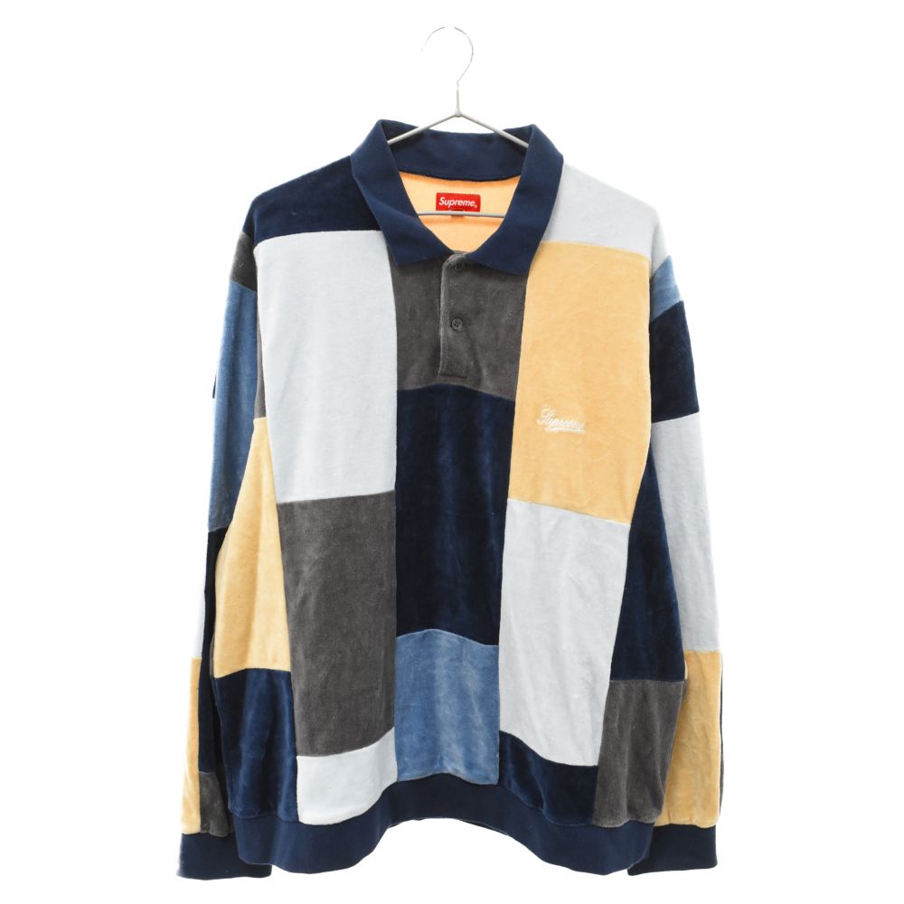 Supreme シュプリーム 長袖 ポロシャツ パッチワーク ベロア 刺繍ロゴ Supreme シュプリーム 21AW Floral Patchwork Velour L/S Polo