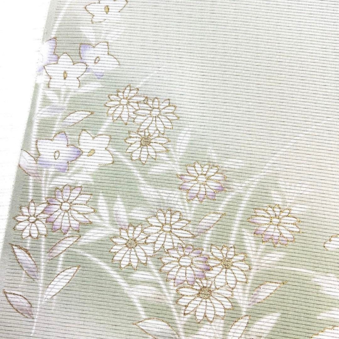 未使用 付け下げ反物 夏用 絽 菊 紫陽花 桔梗 グリーン 着物 053a d  