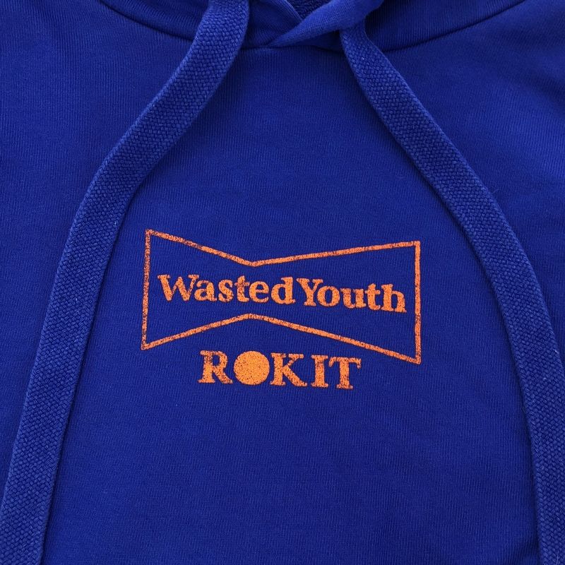 中古】ROKIT × WASTED YOUTH プルオーバーパーカー M ブルー ロキット  