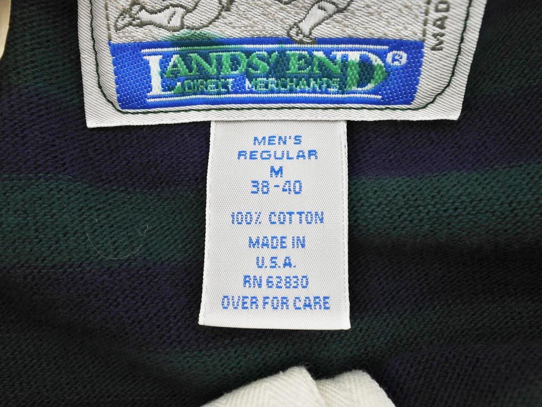 【90s USA製】二重襟　極太ボーダー　ヴィンテージ　ラガーシャツ　古着 LANDS' END ランズエンド ヴィンテージ 80s 90s USA製 マルチ