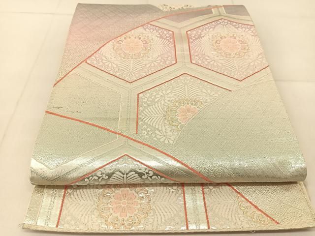 平和屋着物◎六通柄袋帯 唐織 亀甲正倉院花文 金糸 正絹 逸品