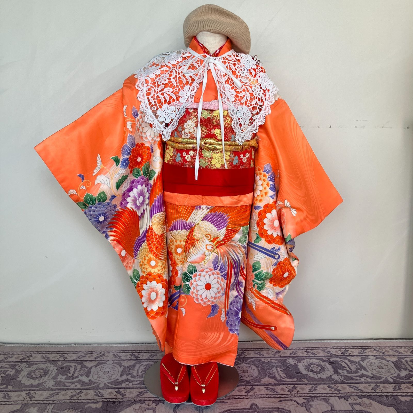 54 真紅×疋田絞り 7歳　七五三着物セット　和装小物　袋帯　帯揚げ　しごき 楽天市場】七五三 着物セット 女の子 7歳 紅一点 疋田捻梅(赤色