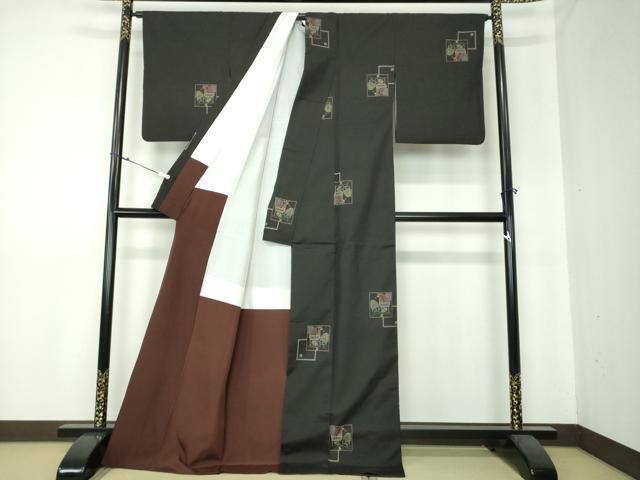 平和屋着物●本場大島紬　9マルキ　地空　更紗獣花文　正絹　逸品　DAAS3788ps 平和屋着物○本場大島紬 9マルキ 地空 更紗獣花文 正絹 逸品