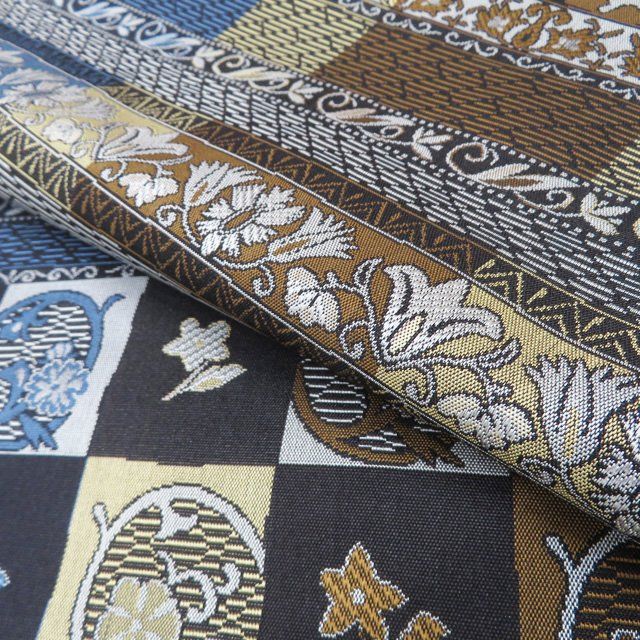 名古屋帯　絽　銀糸　芝草　水色　くすみカラー　着物　074a d 名古屋帯 絽 銀糸 芝草 水色 くすみカラー 着物 074a d