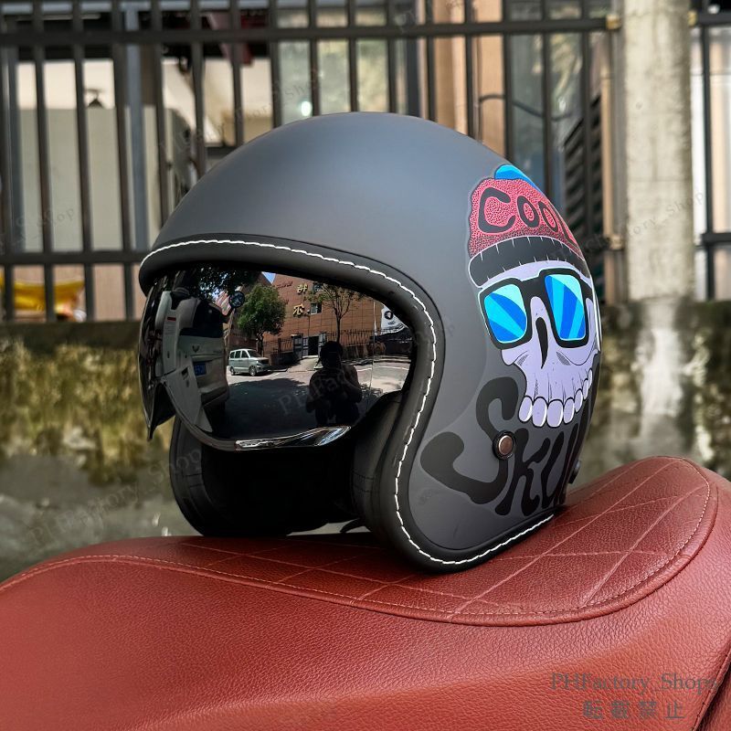 ジェットヘルメット ヴィンテージルック バイクヘルメットレトロ DOT認証 フェイスヘルメット 耐久性 安全性 通気性 男女兼用 ブラック A149