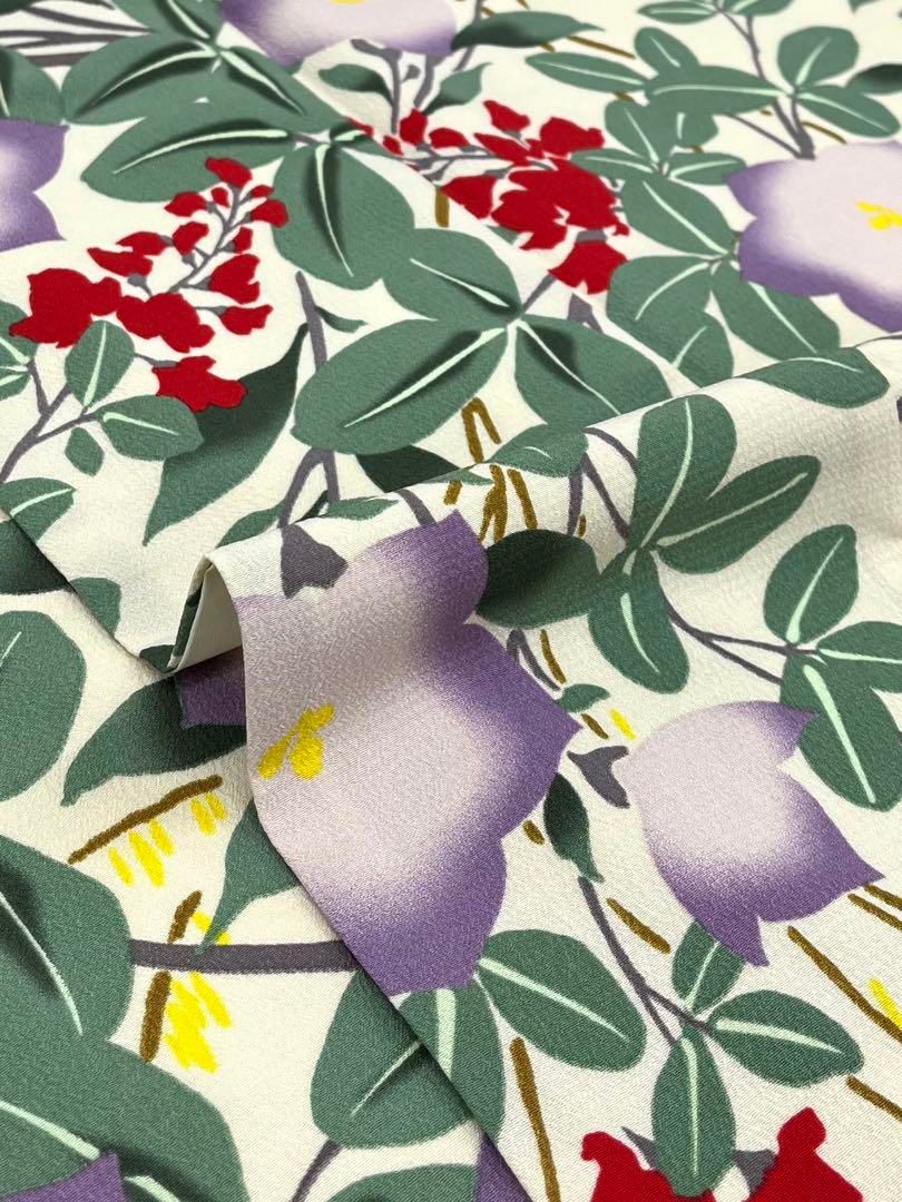 ブランド ポリエステル小紋 芸艸堂 桔梗 萩 X602