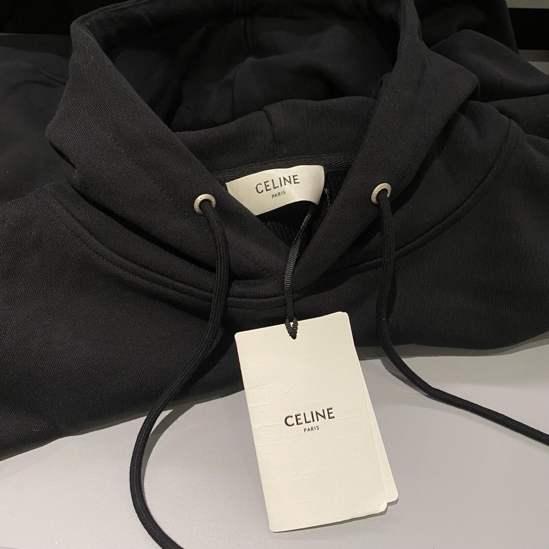 Celine セリーヌ 黒生地パーカー 白ロゴ 男女兼用 - トップス