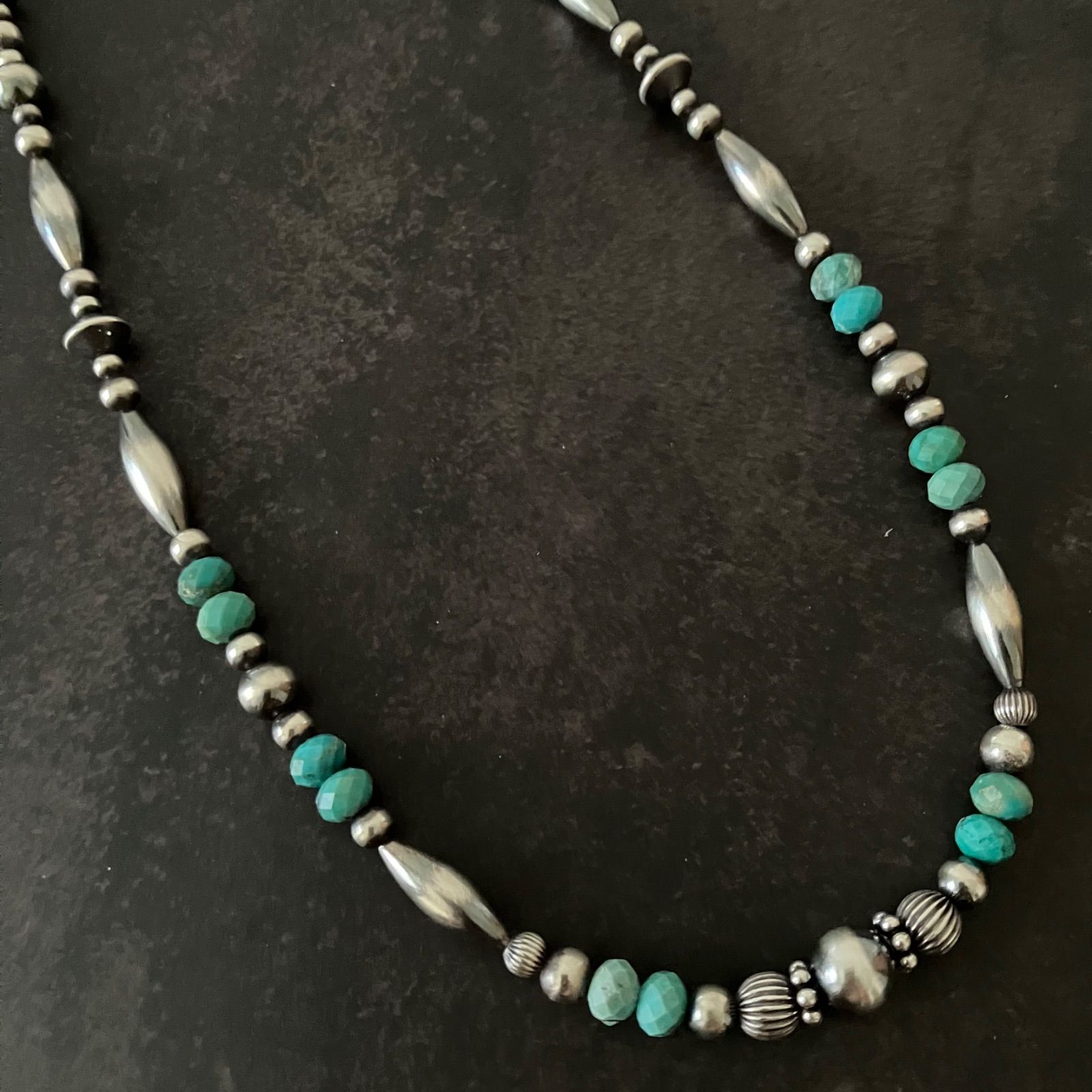 silver925ナバホパール×6mm天然ターコイズのネックレス54cm