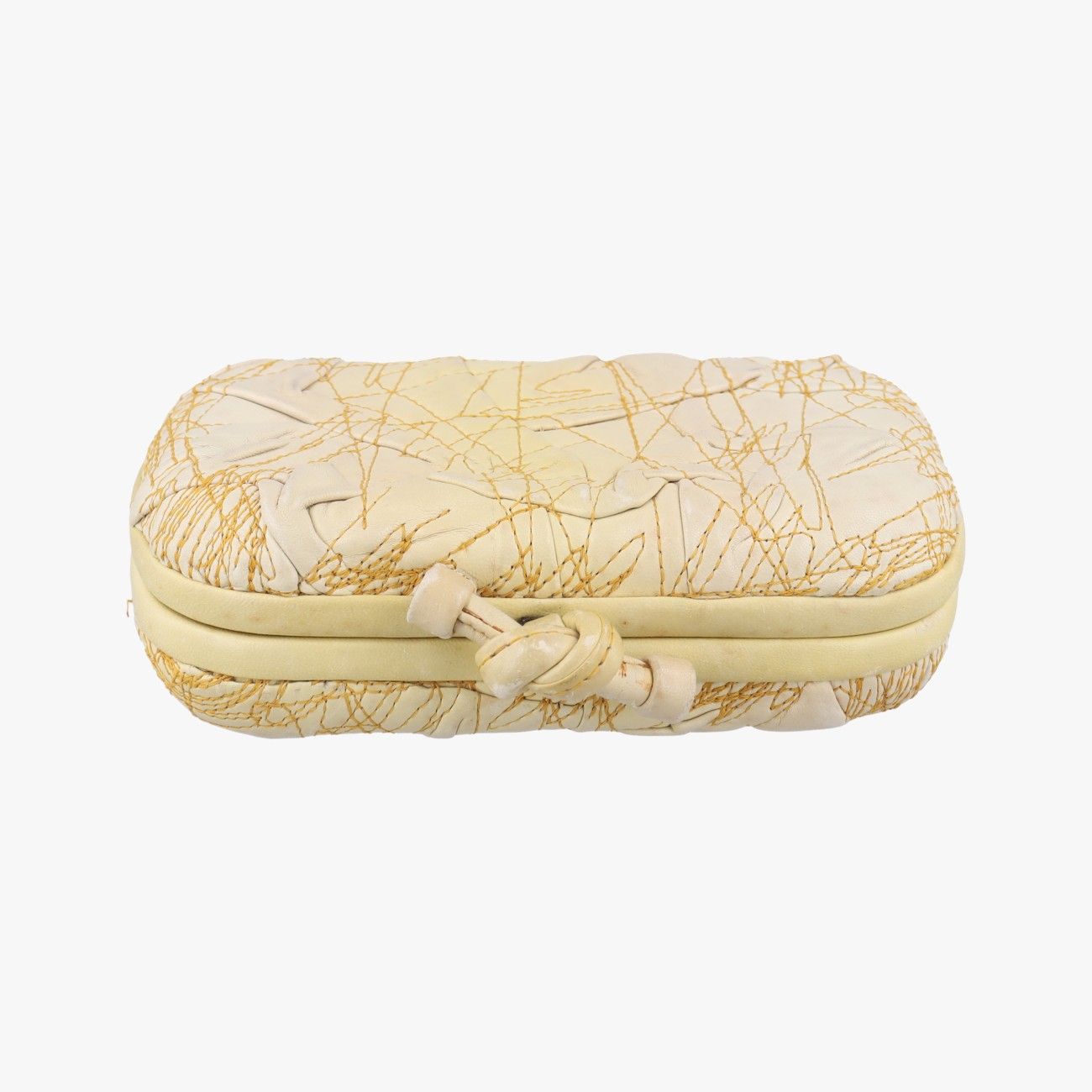 ボッテガヴェネタBottega Veneta刺繍ノットクラッチイエロー×ホワイトレザー