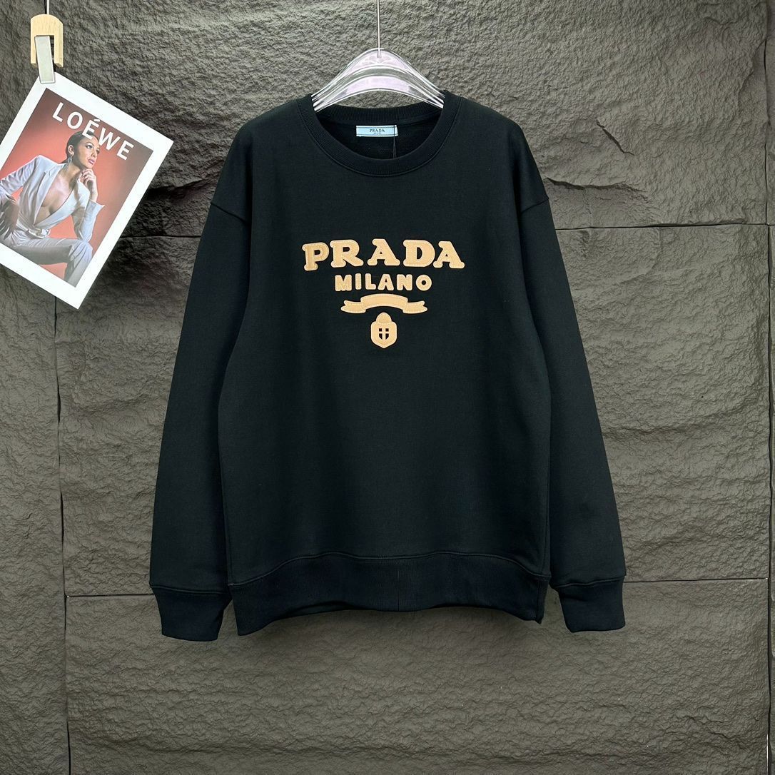 PRADA メンズ＆レディース スウェットシャツ ロゴプリント ブラック|ホワイト XS-L |