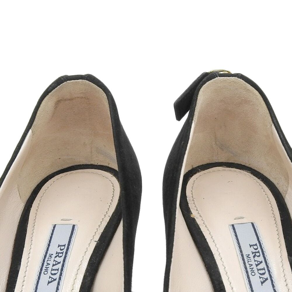 美品 プラダ PRADA 現行青タグ スエードレザー オープントゥ ウェッジ