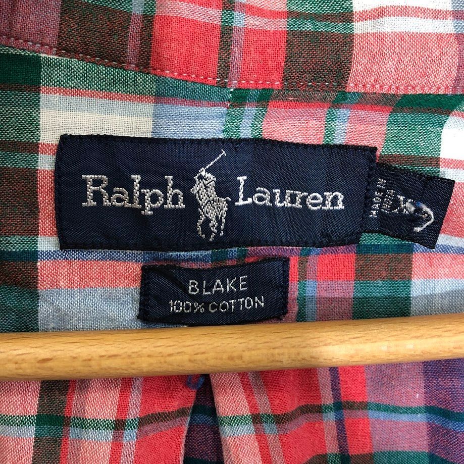 オールド90sラルフローレン織柄チェックシャツBLAKEビンテージ ポニー刺繍Ｌ 90's Ralph Lauren BLAKE 90年代 ラルフローレン ポニー刺繍