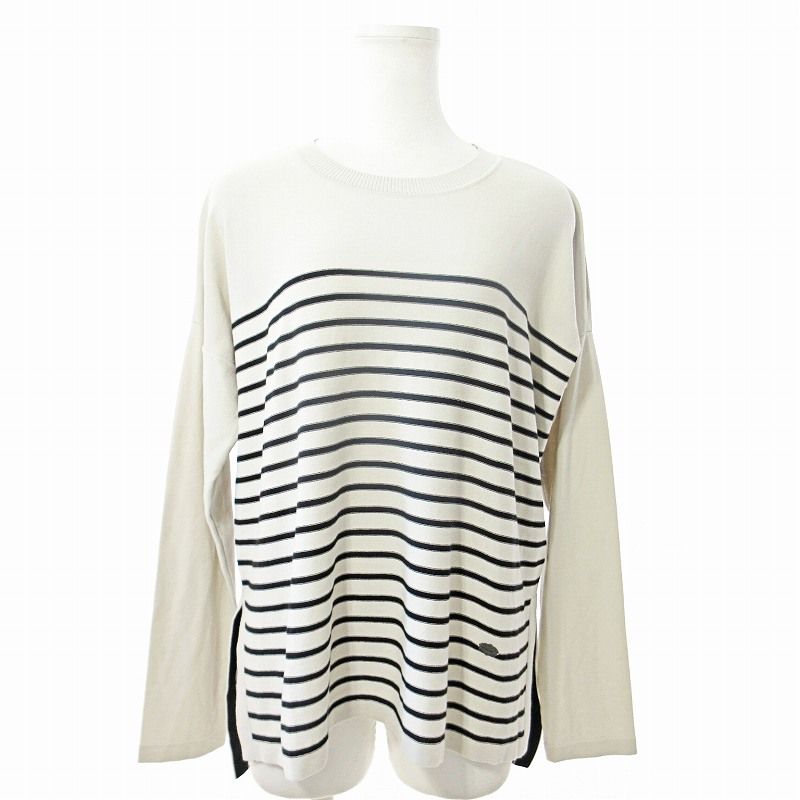 美品 2021年 FOXEY フォクシー PLAGE プラージュ ボーダー ニット トップス カットソー ボートネック 42124 40 アイボリー グレージュ レディース 古着 中古 FOXEY - 美品 2021年 FOXEY フォクシー PLAGE プラージュ
