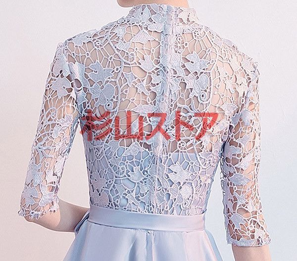 結婚式ドレス パーティードレス ワンピース ドレス 袖あり ミディアム丈 花柄 刺繍 レース 演奏会 発表会 お呼ばれ 二次会 披露宴 上品 大人 紺色 結婚式ドレス パーティードレス 袖あり ミディアム丈 花柄 刺繍 レース