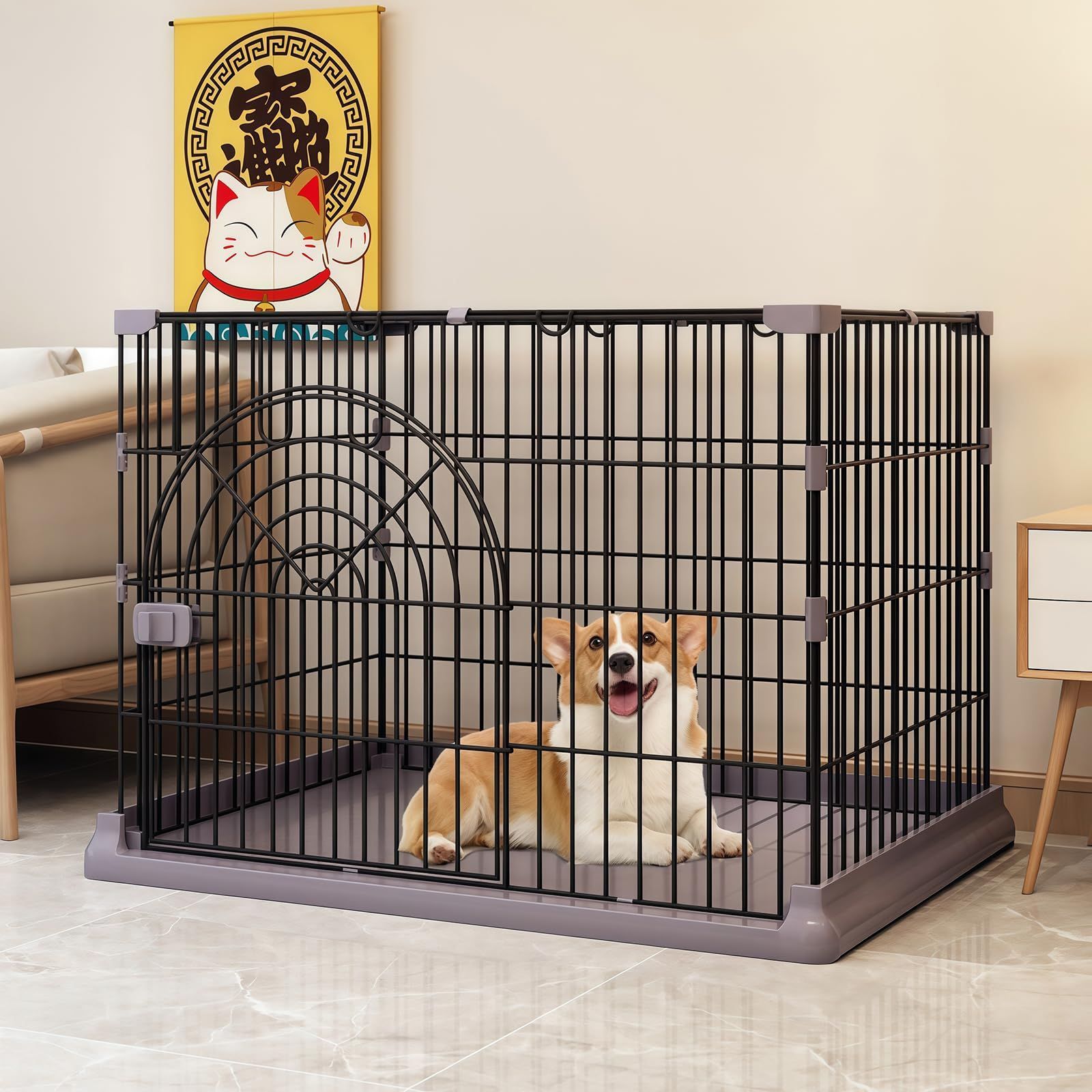 新着商品 Rshtong 犬 ケージ 犬用サークル ペットケージ 犬 ゲージ 屋根付き 幅84×奥行61×高さ56cm ペットサークル 小型犬 中型犬 ペット用品 ドッグサークル 折りたたみ 組立簡単 室内外兼用 グレー 84x61x56cm