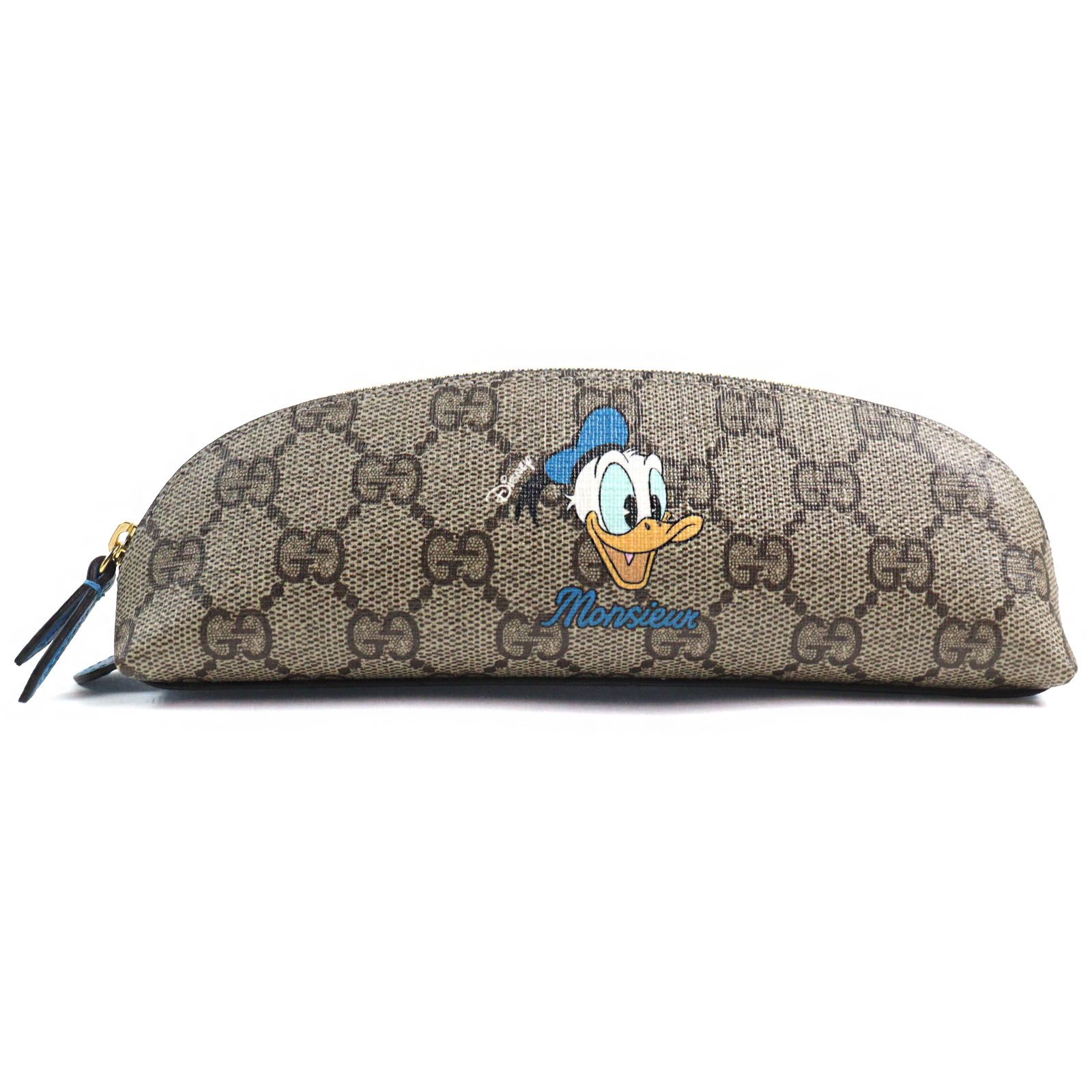 ○GUCCI×Disney グッチ×ディズニー 662129 GGスプリーム ドナルドダックプリント 筆箱 ペンケース ベージュ ブルー 箱 保存袋付き イタリア製 メンズ