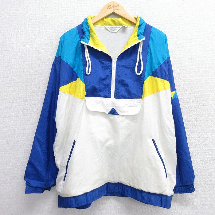 XL/古着 クリスチャンディオール 長袖 ハーフジップ ナイロン ジャケット メンズ 90s マルチカラー 青他 ブルー spe 25feb14 中古 アウター