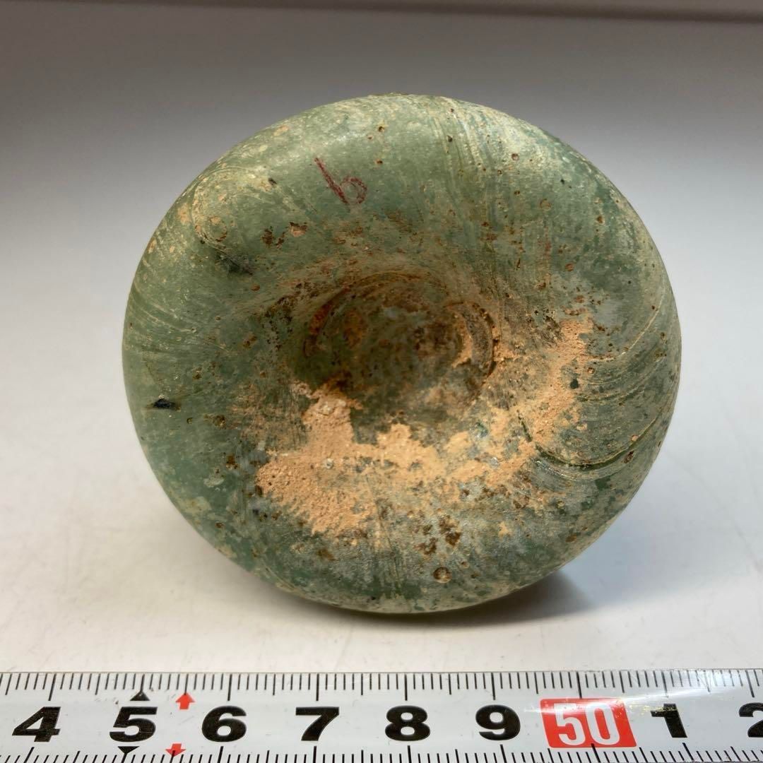 古代　ローマンガラス　銀化ガラス小壺　木箱付高12㎝　東Y6-0315①トヒルト 古代 ローマンガラス 銀化ガラス小壺 木箱付高12㎝ 東Y6-0315①