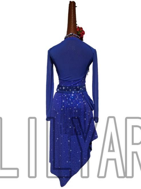 販売済み 社交ダンス衣装 ラテンワンピースドレス ロイヤルブルー